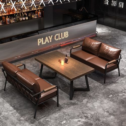 公寓卡座咖啡厅复古实木工业风铁艺沙发椅休闲酒吧烧烤店桌椅组合