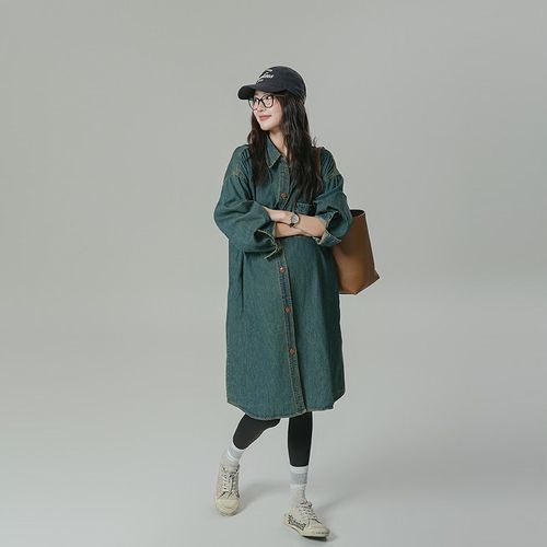 早秋孕妇休闲中长款连衣裙套装长袖新款初秋牛仔裙遮肚子风衣外套