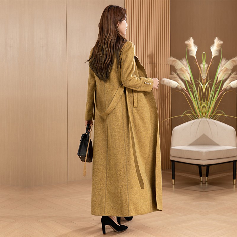 2024秋冬新款高级感长款双面羊绒大衣女赫本风羊毛呢超长外套过膝