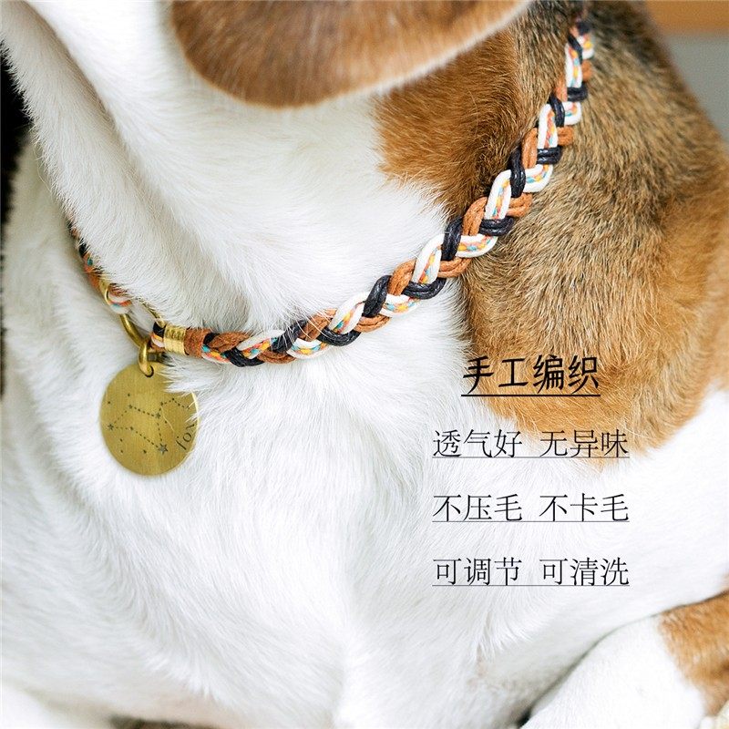 白猪商店x小尾巴 手工编织定制狗狗项圈狗牌刻字