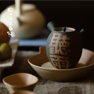 由至紫砂手工井本山绿云雀侧把壶高端手作刻字文人茶壶家用泡茶壶