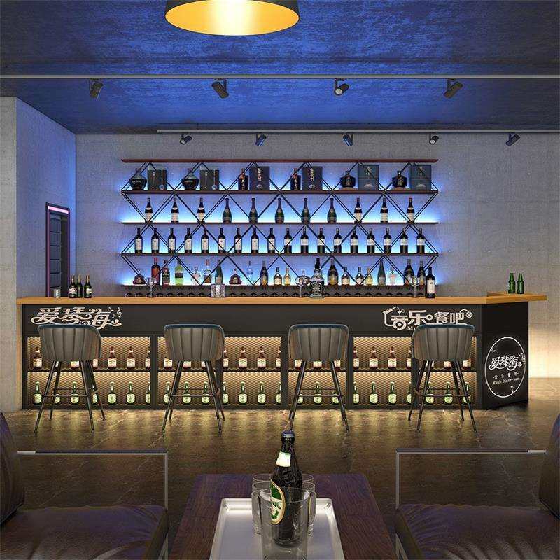 酒吧餐厅铁艺隔断酒架装饰吧台壁挂实木发光红酒啤酒柜置物展示架,住宅家具,酒柜,淘宝优惠券,粉丝福利购,淘宝优惠卷