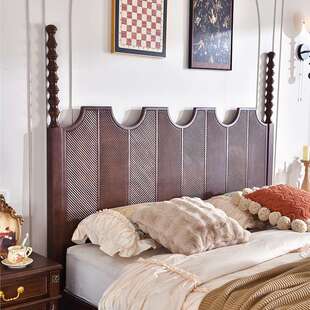 美式复古实木床主卧1米8双人床法式中古风床高端大气高床头罗马柱