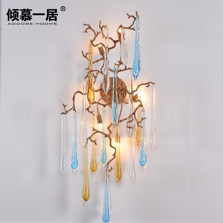 欧式全铜水晶树枝壁灯艺术背景电视墙灯床头灯具过道创意全铜壁灯
