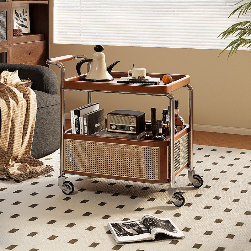 可移动边几小推车客厅沙发茶几y新款中古风实木厨房收纳置物架餐