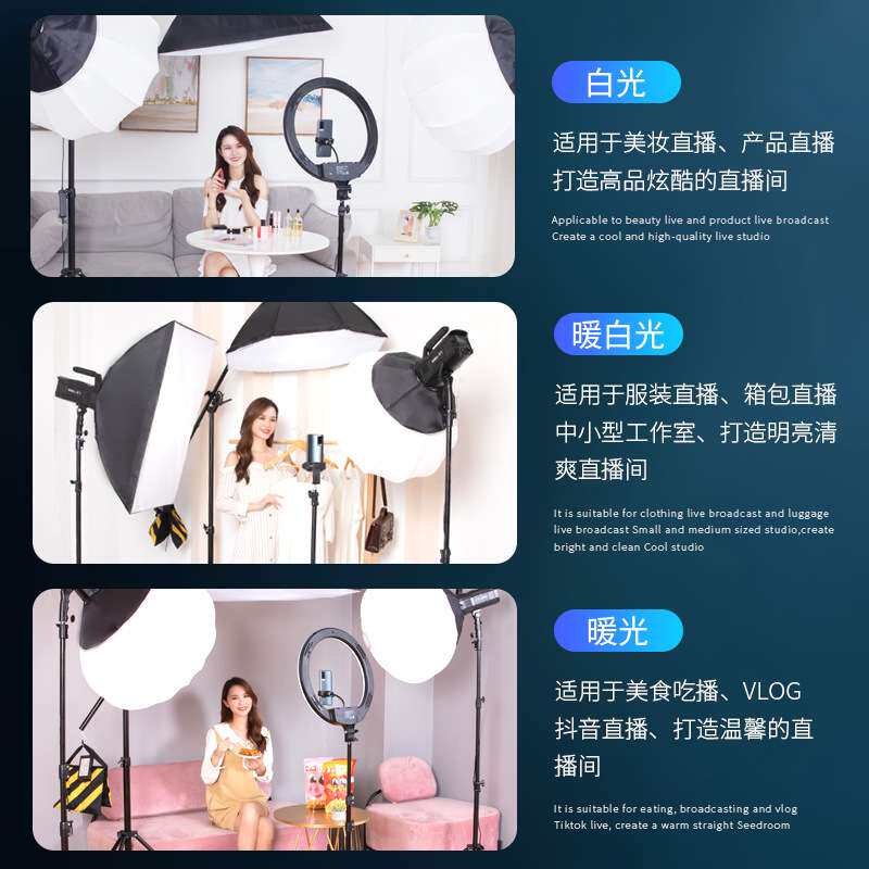 摄影200W大功率常亮灯 工作室拍照直播间补光灯lED双色温柔光灯箱