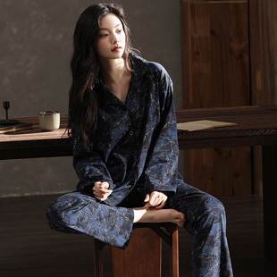 春秋季新款莱卡棉睡衣女长袖纯棉中老年妈妈碎花大码家居服女套装