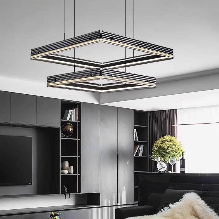 个性客厅客厅吊灯轻奢方形简约大气玻璃灯具铝材意式现代极简吊灯