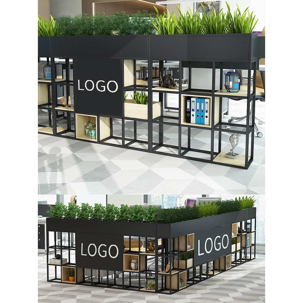 铁艺落地屏风隔断墙网红办公室简约花架展示架餐厅隔板置物架logo