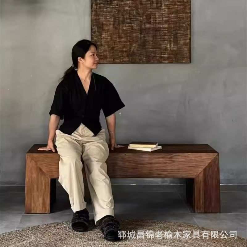 实木玄关凳民宿客厅沙发背后装饰边桌诧寂风老榆木靠墙条案展示桌