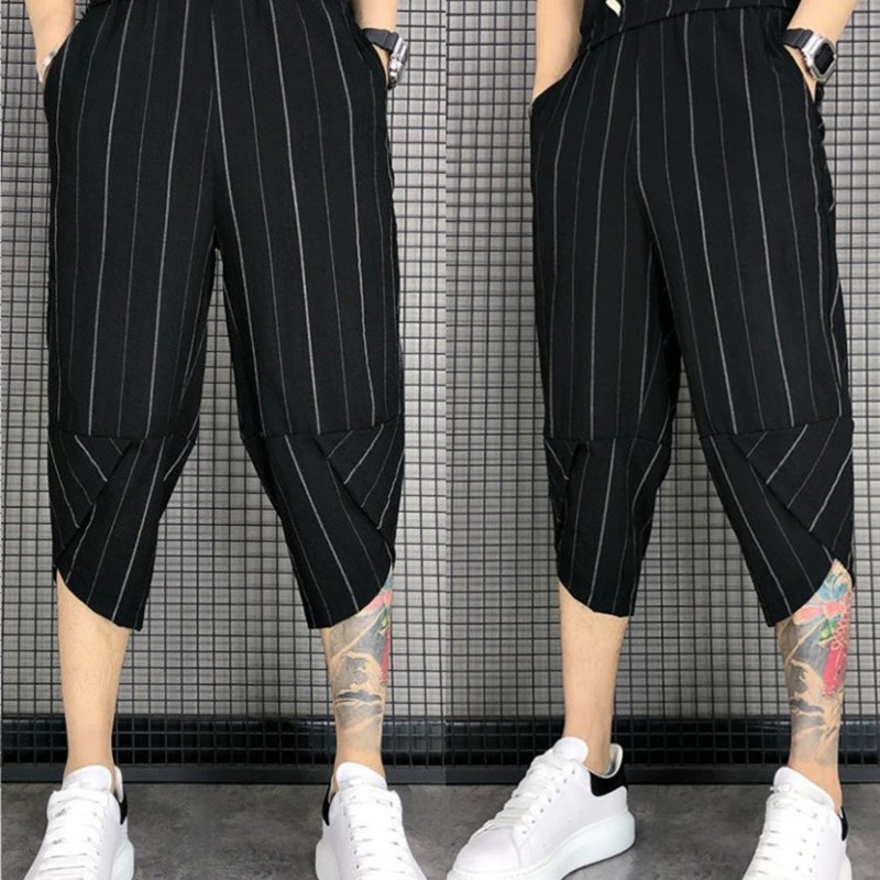 2023夏季新款薄款休闲短裤男宽松百搭束脚哈伦裤网红潮流七分裤子