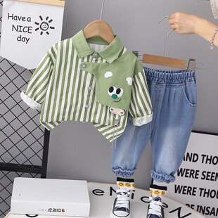 衣服春秋季 男童套装 春装 两件套宝宝洋气时髦衬衫 潮酷3岁4 婴儿童装