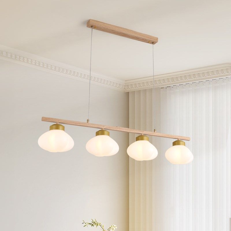 沐遇网红棉花餐厅吊灯中山原木风一字长条吊灯奶油风饭厅吧台灯具,家装灯饰光源,餐厅吊灯,淘宝优惠券,粉丝福利购,淘宝优惠卷