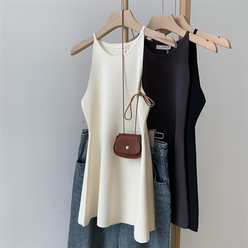 2024纯欲风针织别致吊带背心女夏中长款修身开叉无袖甜辣小上衣