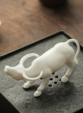 创意迷你手工白瓷动物牛摆件招财生肖牛客厅办公桌面装饰品小摆设