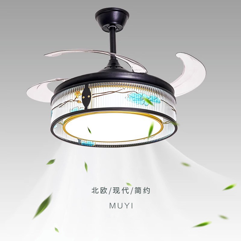 新中式吊扇灯复古隐形静音餐厅灯创意禅意中国风茶室民宿灯扇一体