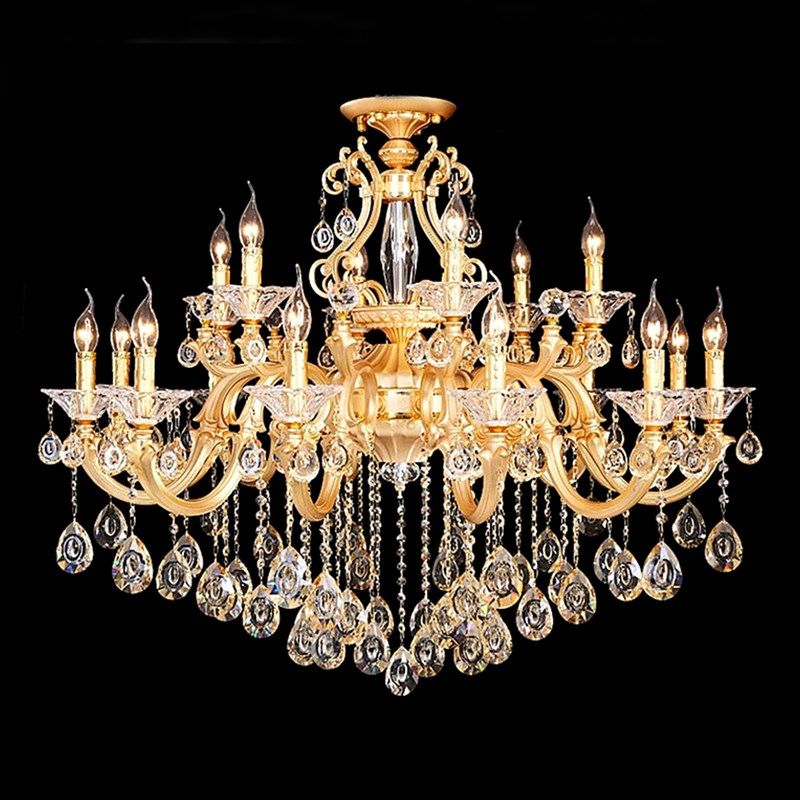欧式锌合金水晶蜡烛大吊灯客厅酒店别墅展厅奢华金色创意灯具,家装灯饰光源,客厅吊灯,淘宝优惠券,粉丝福利购,淘宝优惠卷
