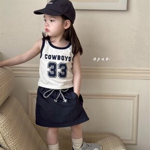 opao 8706女童夏韩系穿搭凉快背心女宝宝可爱美式短袖裙子8766