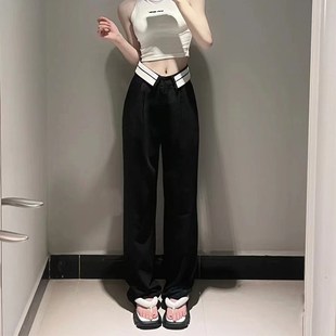 遮肉宽松梨型身材显瘦阔腿裤 女小众高腰大码 裤 设计感休闲拖地西装