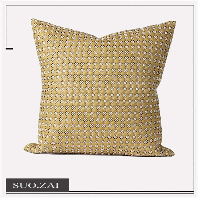 现代黄色编织绳子靠枕沙发抱枕套客厅床头靠包靠垫套样板间售楼处