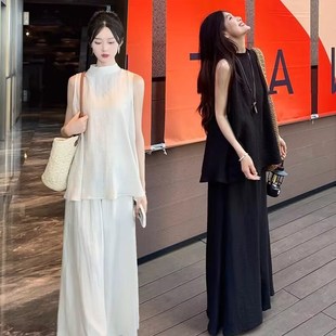 新款 阔腿裤 老钱风套装 上衣 女宽松遮肉显瘦套头简约无袖 2025夏季