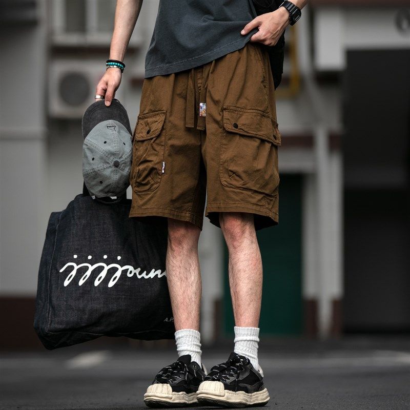 美式复古重工蜡染水洗工装短裤男夏季宽松质感多口袋直筒五分中裤,男装,短裤,淘宝优惠券,粉丝福利购,淘宝优惠卷