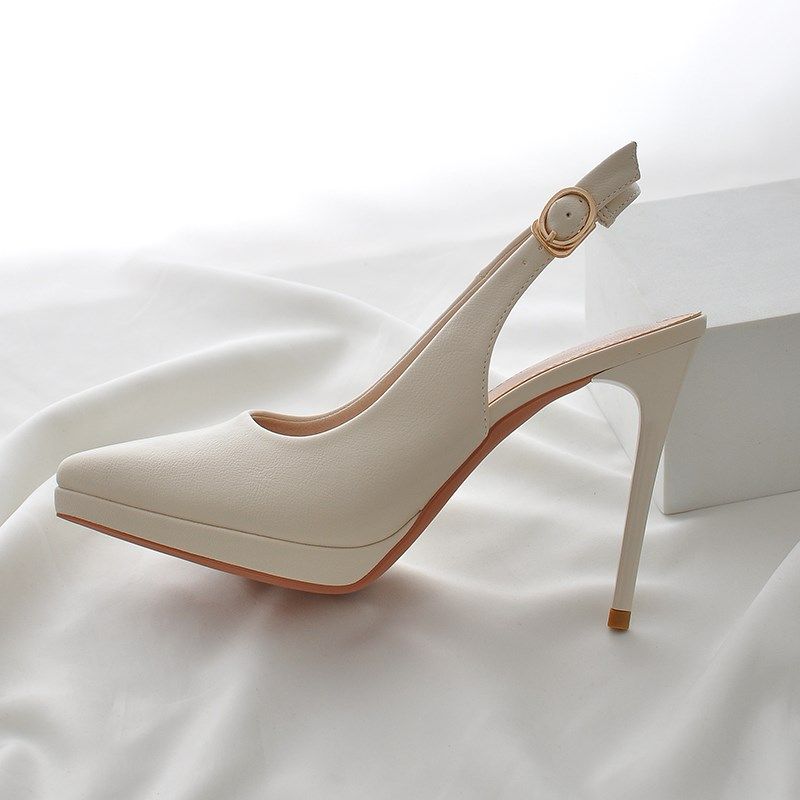 细跟高跟鞋女2025年新款不累脚防水台尖头凉鞋女夏季米白色11cm,女鞋,时装凉鞋,淘宝优惠券,粉丝福利购,淘宝优惠卷
