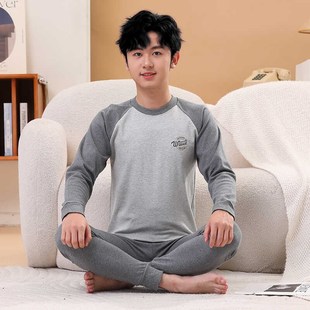 大童保暖衬衣衬裤 纯棉秋衣秋裤 男士 高中学生棉毛衫 青少年内衣套装