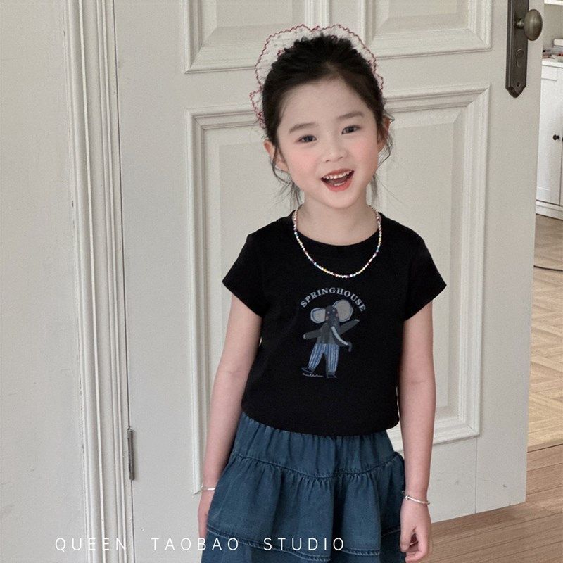 韩国女童卡通印花短款短袖T恤2025夏季新品宝宝可爱俏皮半袖上衣,童装/婴儿装/亲子装,T恤,淘宝优惠券,粉丝福利购,淘宝优惠卷