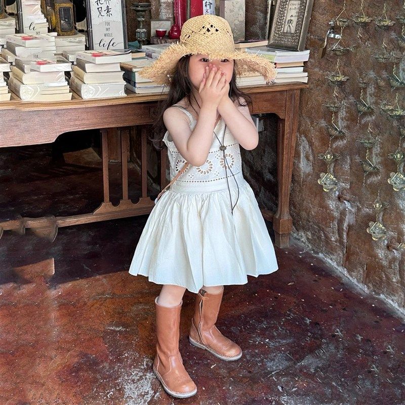 韩版童装2025夏季新款米白色镂空吊带洋装女童气质大摆吊带裙子,童装/婴儿装/亲子装,连衣裙,淘宝优惠券,粉丝福利购,淘宝优惠卷