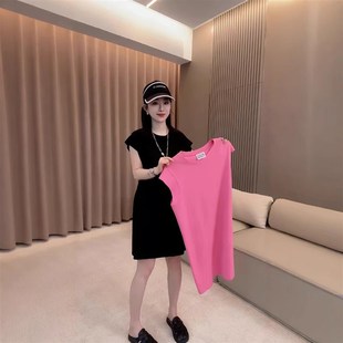 欧货慵懒风坎肩美式背心裙女夏2025新款宽松显瘦直筒裙短袖连衣裙