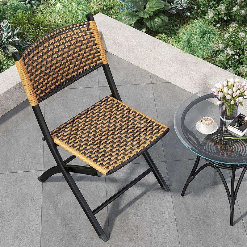 阳台折叠椅家用休闲藤椅塑料藤编靠背小椅子单人户外马扎凳子餐椅