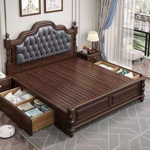紫金檀木美式 2.0米成人床厂 实木床头1.5米实木家用1.8米主卧欧式