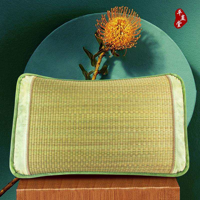 平直堂艾绒枕夏季蔺草护颈椎枕头厂家艾灸艾叶颈椎枕艾绒颈枕