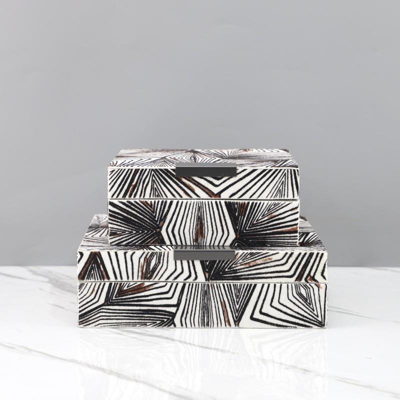 欧式轻奢黑白条纹马毛首饰收纳盒装饰盒摆件卧室梳妆台家居装饰品