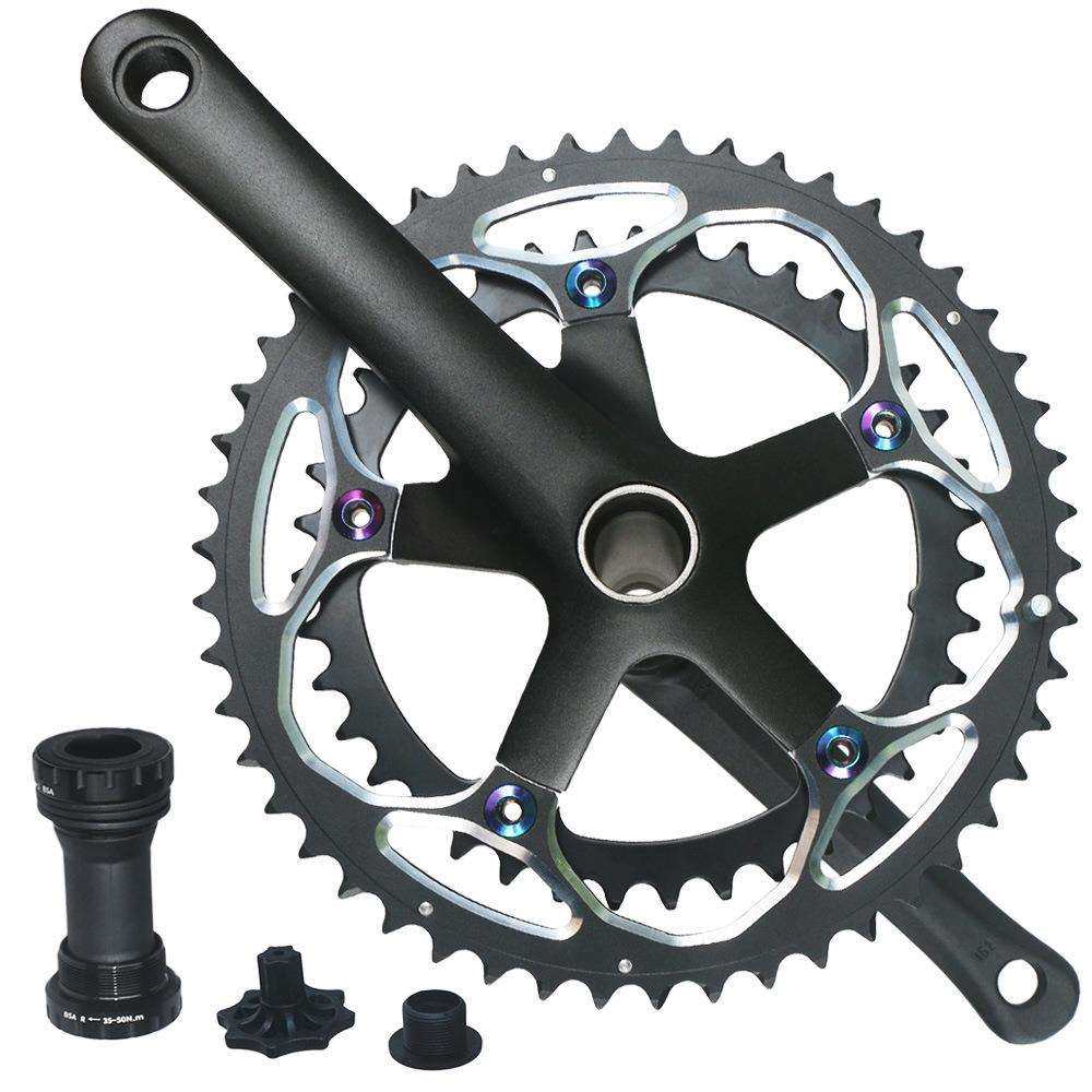 公路车牙盘曲柄中空一体电镀炫彩色 130BCD 39-50T 152/165/170mm