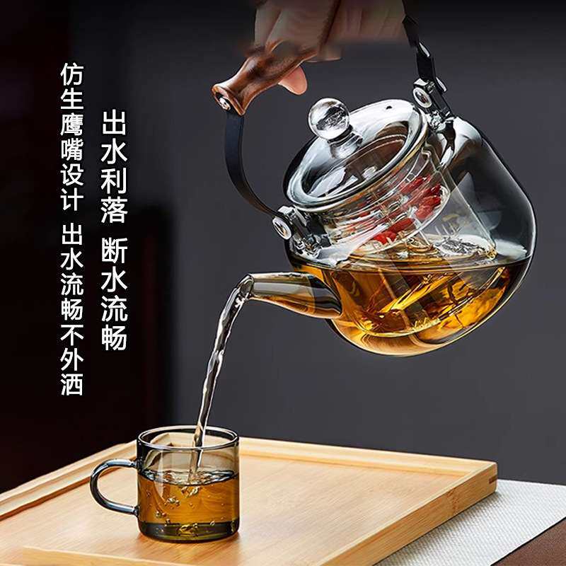 耐热玻璃提梁壶蒸煮两用茶壶耐高温大容量家用泡茶器电陶炉专用壶