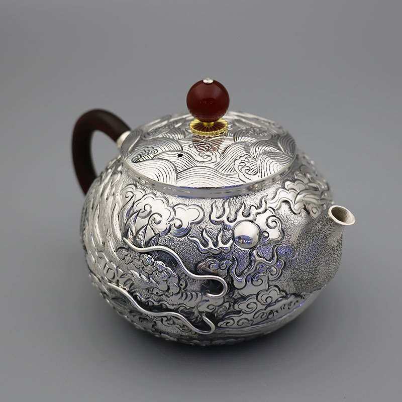 纯手工泡茶壶祥云飞龙浮雕錾刻过滤茶漏龙须水壶家居茶具高端精品