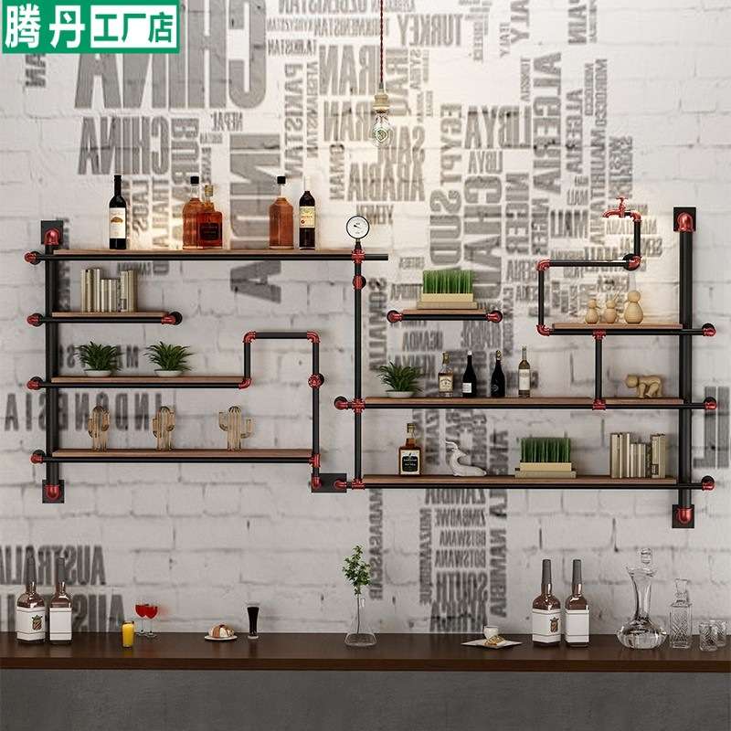 简约复古实木隔板水管铁艺置物架壁挂墙上工业风多层装饰展示架