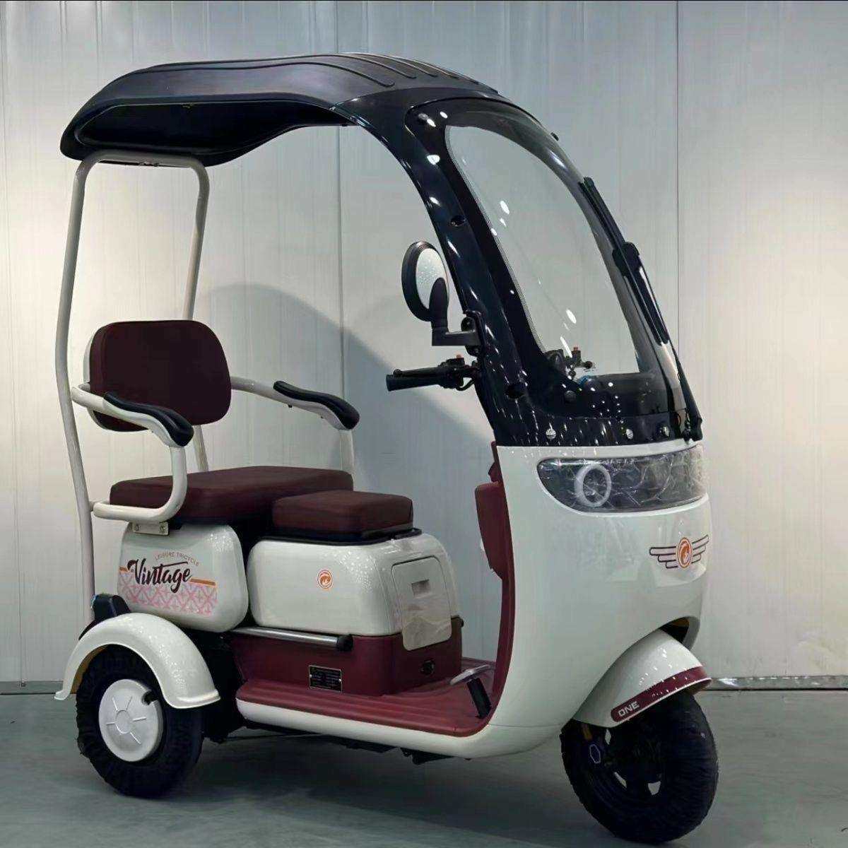 新款带棚电动三轮车小型成人家用电动三轮车休闲代步车老年人孩子