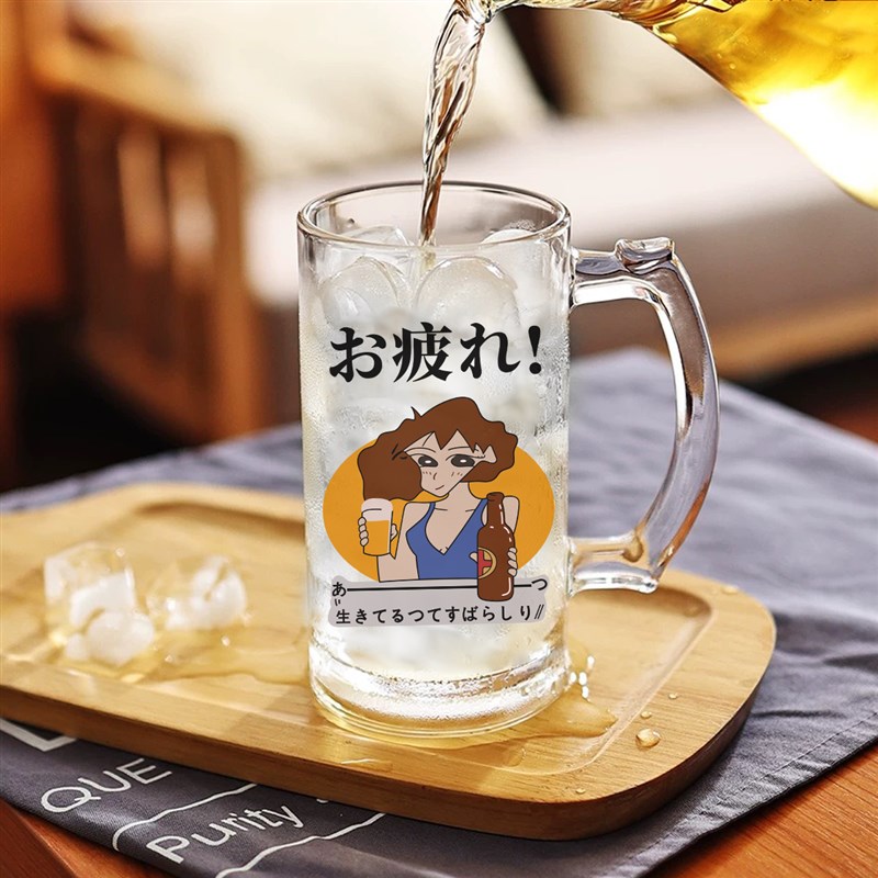 可爱卡通小新广志美芽玻璃杯夏z日果饮杯啤酒杯礼物水杯大容量扎