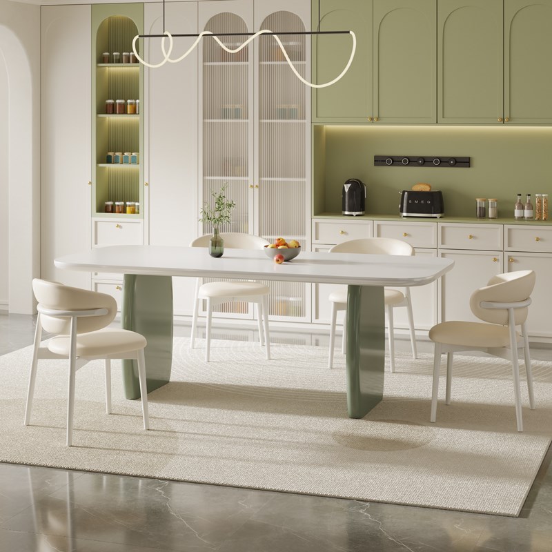 新款奶油风小清新实木餐桌椅组合现代网红L简约家用客厅长方形饭