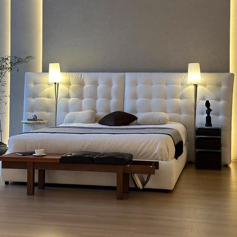 Flou Angle天使床棉麻雪尼尔布艺床设计师款高靠背卧室带灯宽屏床