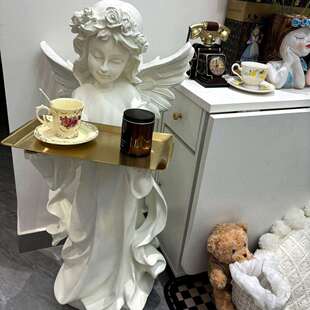 爱丽丝天使欧式复古迎宾大型落地树脂摆件托盘家居客厅装饰品软装