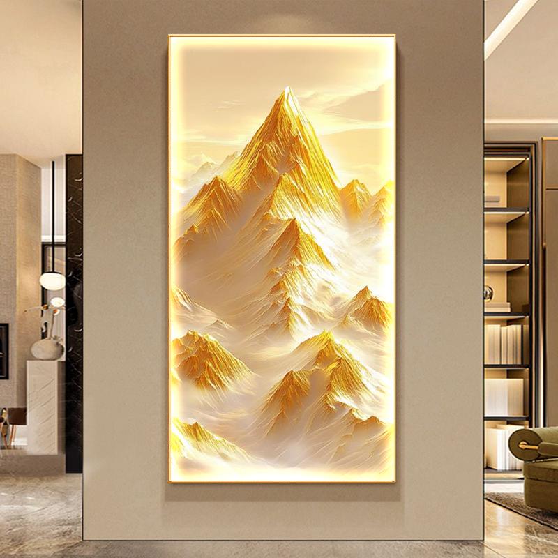入户走廊过道挂画led发光画壁画金山画靠山图灯画玄关装饰画轻奢