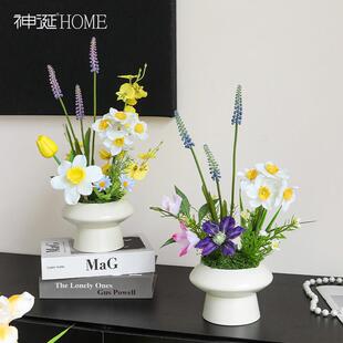 设计师法式自然风水仙仿真花假花客厅摆设餐桌电视柜软装花艺摆件