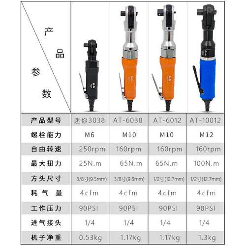 巨柏强扭力气动棘轮扳手1/2寸方头风扳手3/8寸90度直角风炮套筒