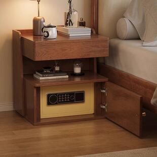 实木智能床头柜保险箱一体家用卧室小型保险柜带指纹密码锁免安装