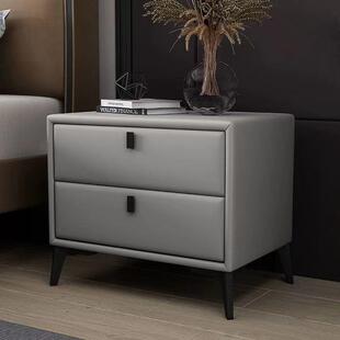 北欧简约皮艺储物收纳床边柜大尺寸实木轻奢床头柜家用卧室储恒昊