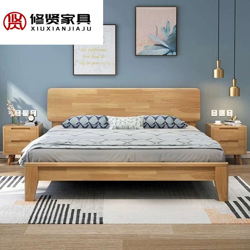 北欧实木床单人床1.2m1.35现代简约1.5m1.8m双人床抽屉低箱储物床